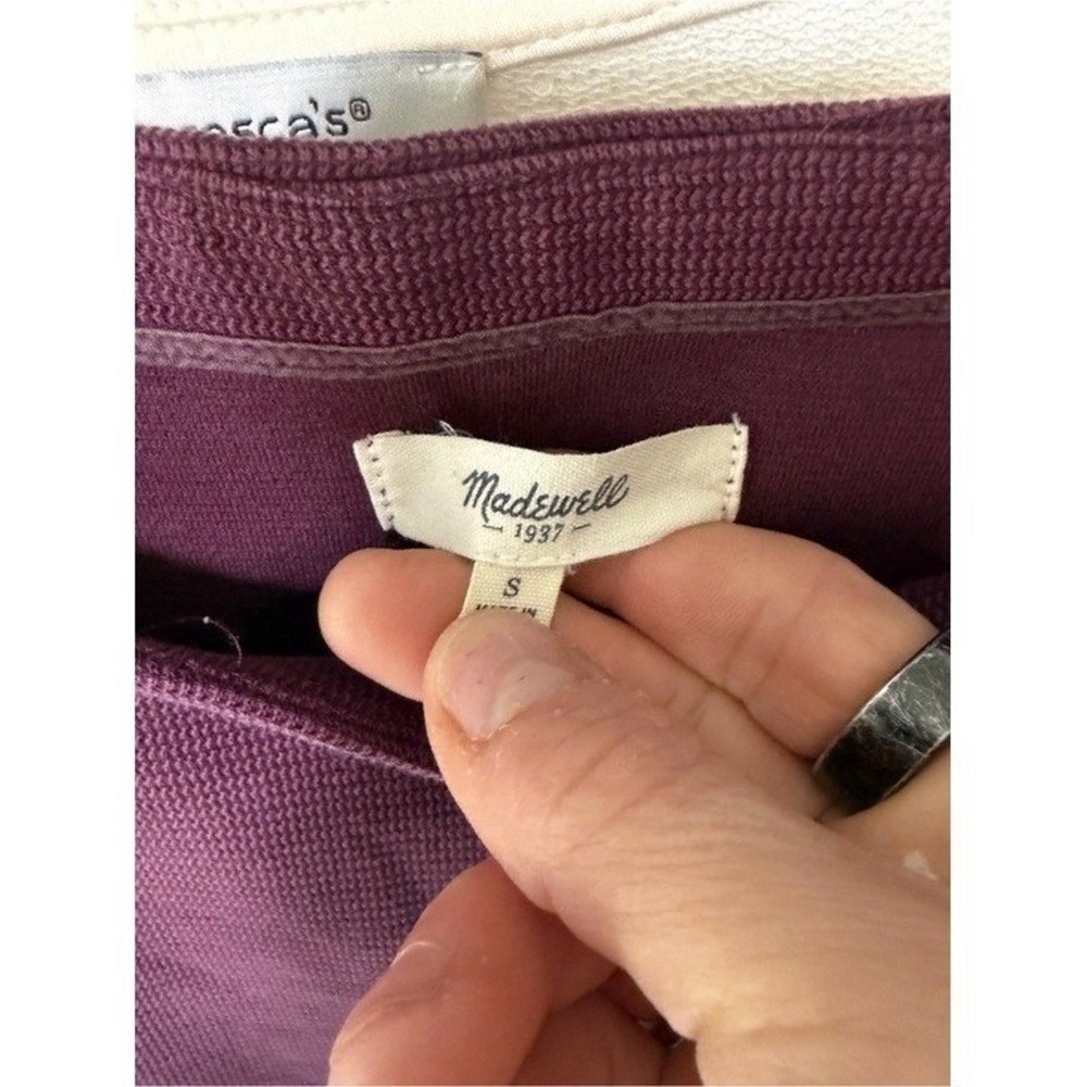 Madewell Women's Long Sleeve Crewneck Top in Deep Plum W/Zipper Accents Size S - Picture 4 of 9